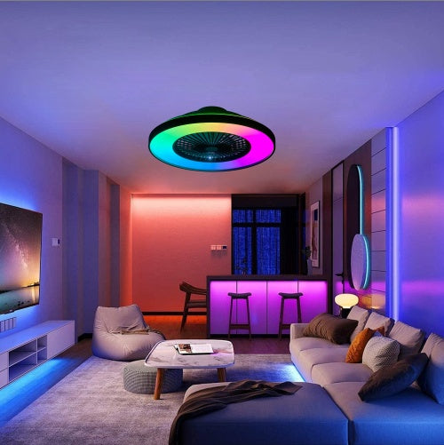 Smart RGB LED Ceiling Fan Light with Remote & Bluetooth App Control – Modern Ceiling Lamp