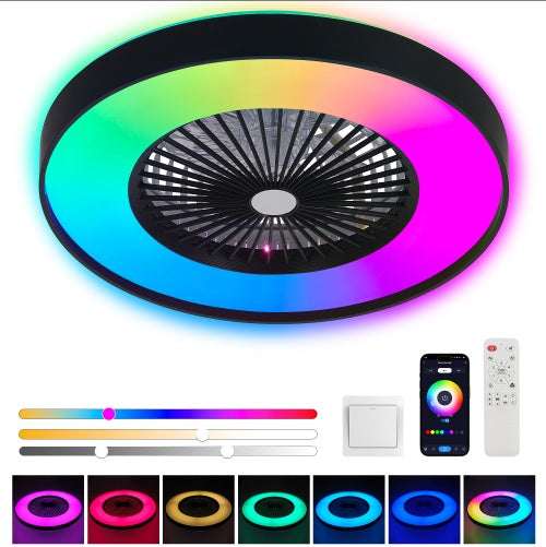 Smart RGB LED Ceiling Fan Light with Remote & Bluetooth App Control – Modern Ceiling Lamp