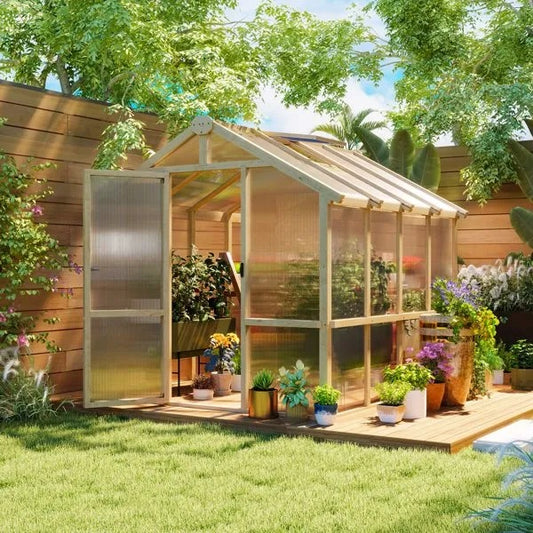 Premium Outdoor Wooden Greenhouse – All-Season Plant Shelter with Polycarbonate Panels