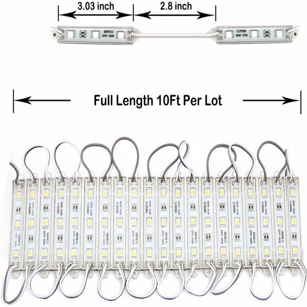 LED Waterproof Module Light – 60 LEDs, 10ft White Light Strip (IP65, DC 12V)