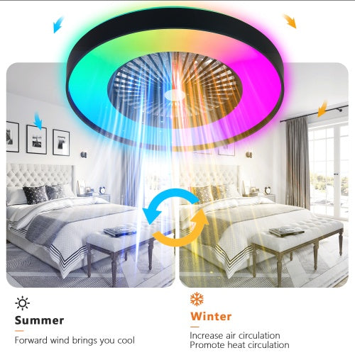 Smart RGB LED Ceiling Fan Light with Remote & Bluetooth App Control – Modern Ceiling Lamp