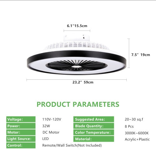 Smart RGB LED Ceiling Fan Light with Remote & Bluetooth App Control – Modern Ceiling Lamp