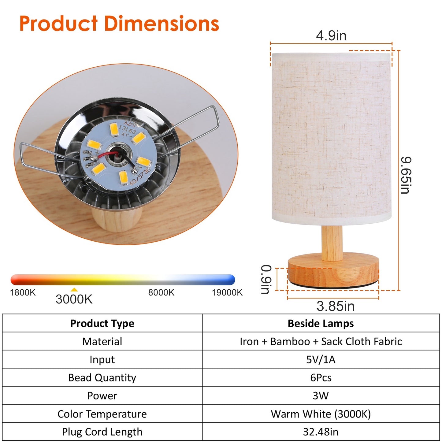 Warm White Bedside Lamp – Modern USB Plug Night Light for Cozy Bedrooms