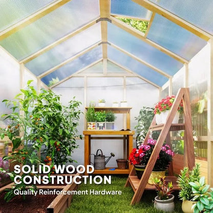 Premium Outdoor Wooden Greenhouse – All-Season Plant Shelter with Polycarbonate Panels