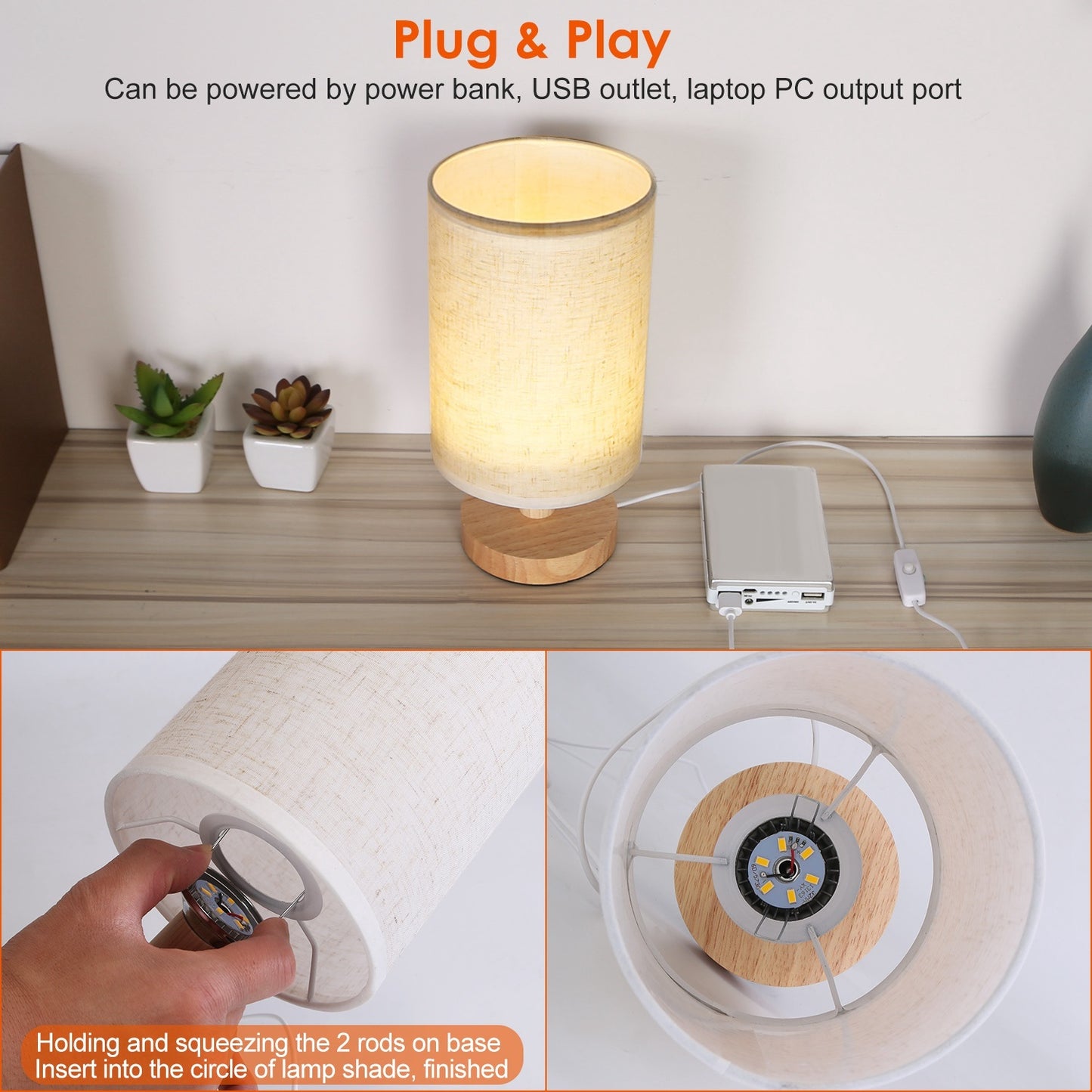 Warm White Bedside Lamp – Modern USB Plug Night Light for Cozy Bedrooms
