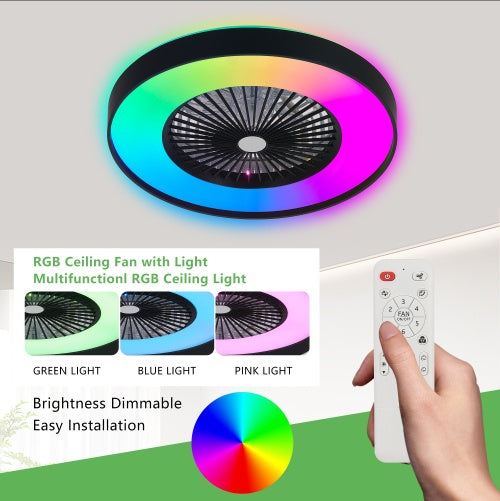 Smart RGB LED Ceiling Fan Light with Remote & Bluetooth App Control – Modern Ceiling Lamp