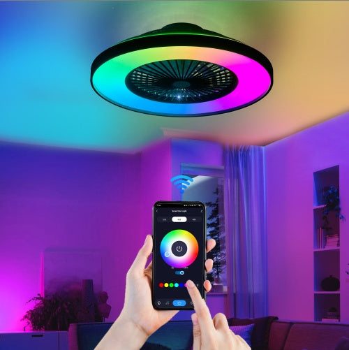 Smart RGB LED Ceiling Fan Light with Remote & Bluetooth App Control – Modern Ceiling Lamp