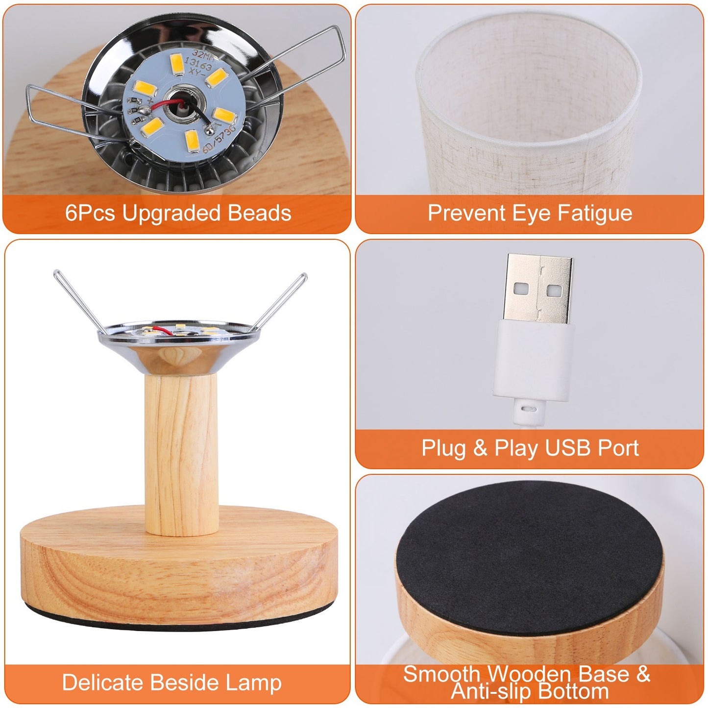 Warm White Bedside Lamp – Modern USB Plug Night Light for Cozy Bedrooms