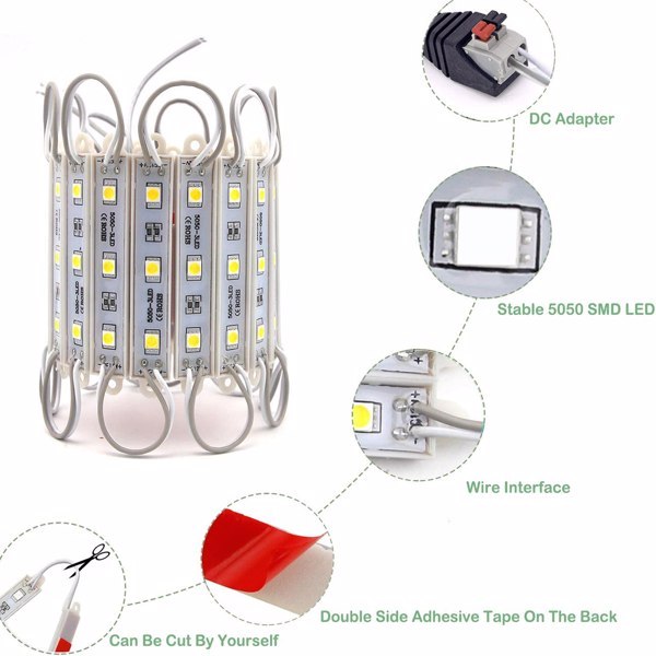 LED Waterproof Module Light – 60 LEDs, 10ft White Light Strip (IP65, DC 12V)